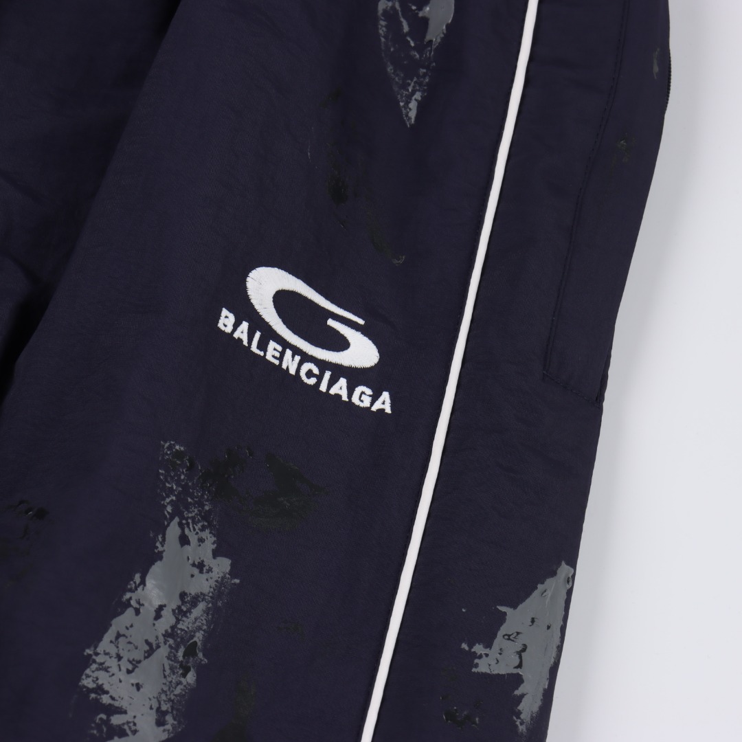 Balenciaga/巴黎世家 BLCG 25FW 84涂鸦喷漆藏青半环刺绣运动套装长裤 藏青