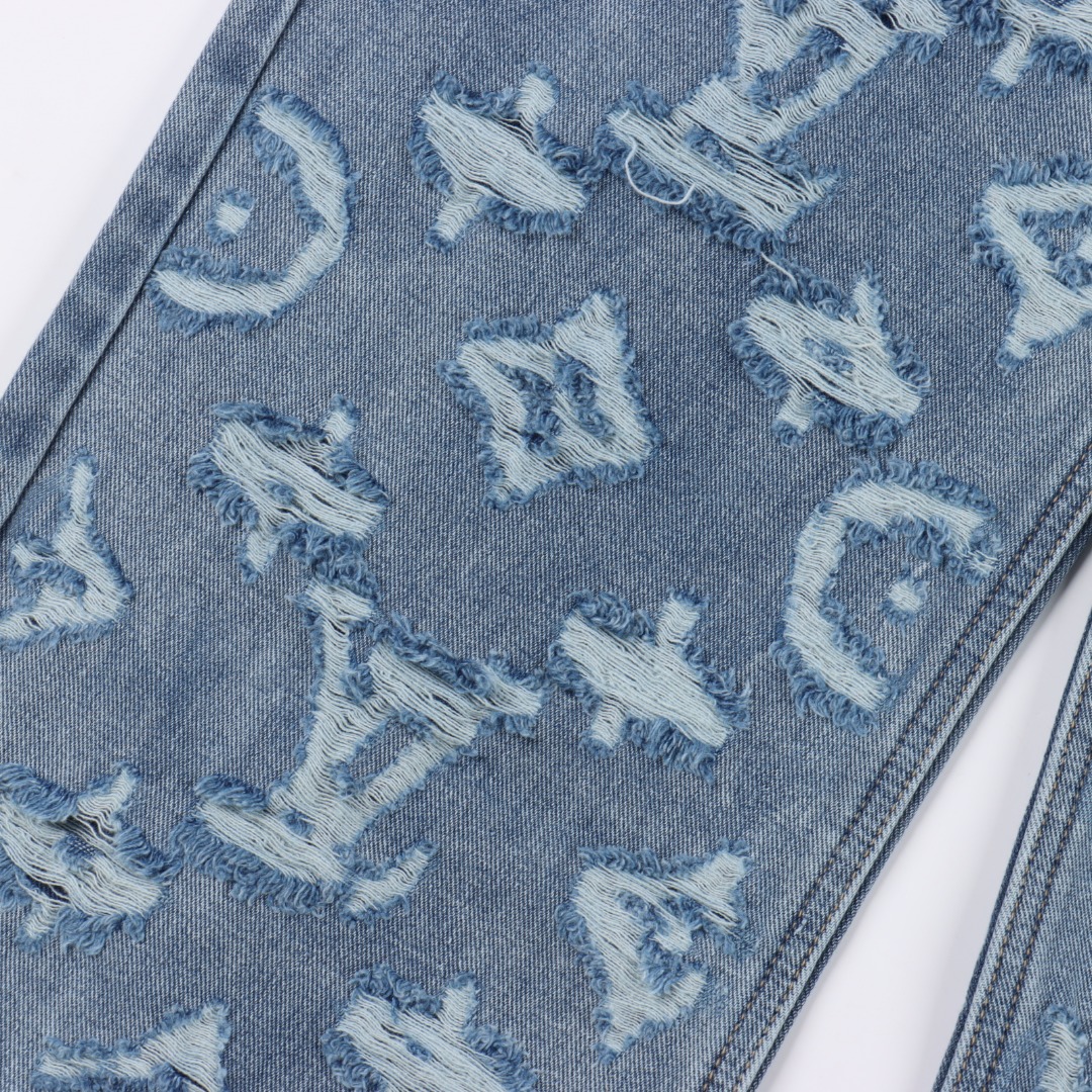 Louis Vuitton路易威登 1V 25FW 猫须破洞老花牛仔长裤-Chinese UA Cheap High Quatity Brand Clothes Bags handbags Sneakers wholesale wholesaler seller from China Factory suppliers Fashion Clothing Shoes best Quality Beautiful Price Louis Vuitton路易威登 1V 25FW 猫须破洞老花牛仔长裤