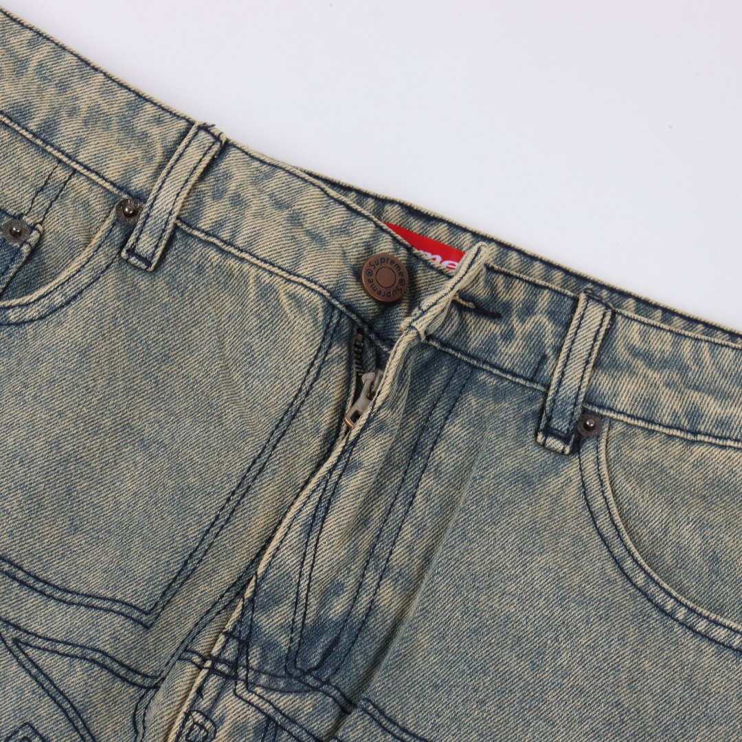 Supreme SS25 星星明线休闲宽松牛仔牛仔裤-Chinese UA Cheap High Quatity Brand Clothes Bags handbags Sneakers wholesale wholesaler seller from China Factory suppliers Fashion Clothing Shoes best Quality Beautiful Price Supreme SS25 星星明线休闲宽松牛仔牛仔裤