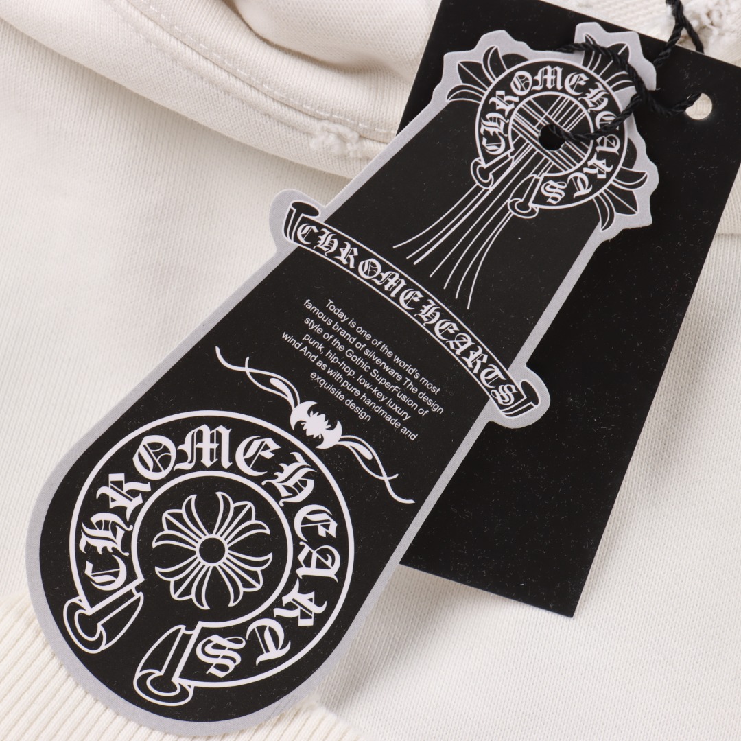 Chrome Hearts/克罗心 重工十字架贴布刺绣水洗烧花连帽卫衣 水洗黑 水洗白