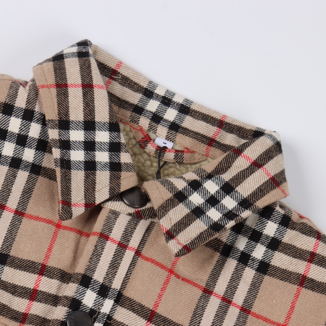 Burberry/巴宝莉 BBR 25FW 经典羊毛格纹羊羔毛棉服外套
