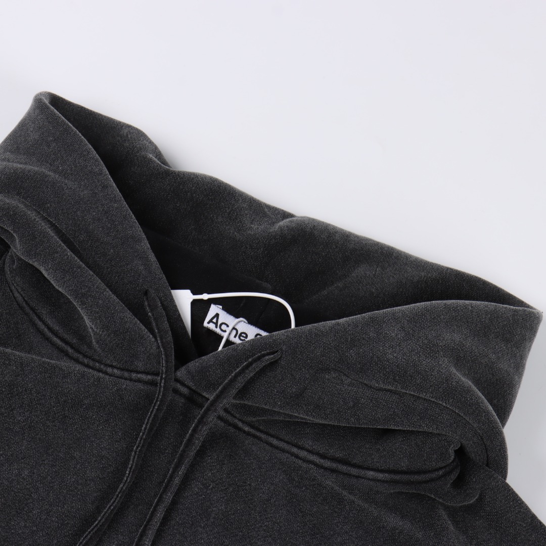 Acne Studios 水洗褪色后背小硅胶做旧连帽卫衣 洗水黑