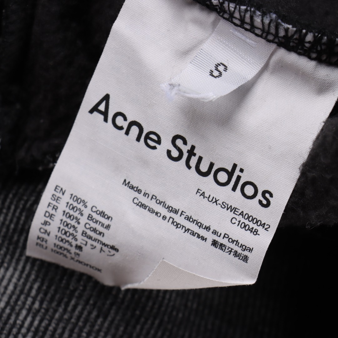 Acne Studios 水洗褪色后背小硅胶做旧连帽卫衣 洗水黑