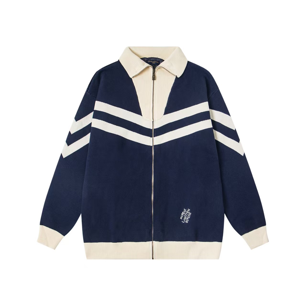 Louis Vuitton Men's Navy & White Stripe Knitted Zip-Up Cardigan Sweater
