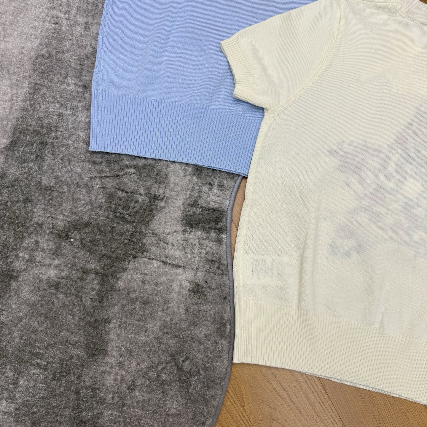 D家26早春花卉五角星针织短袖，把复古与高级感焊在身上，经典圆领+修身剪裁设计，利落又藏满细节，正面花卉