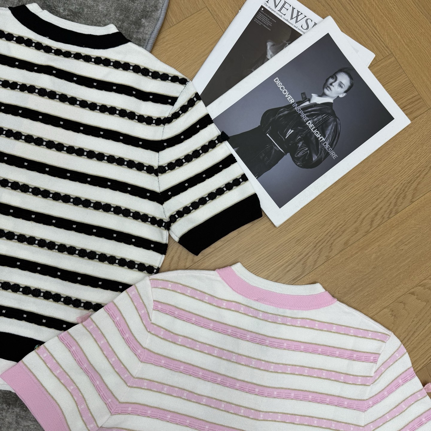 Miu家 26夏季新款 条纹针织短袖开衫，软糯透气针织面料，弹力贴身不闷肤，夏天单穿，圆领设计修饰肩颈线