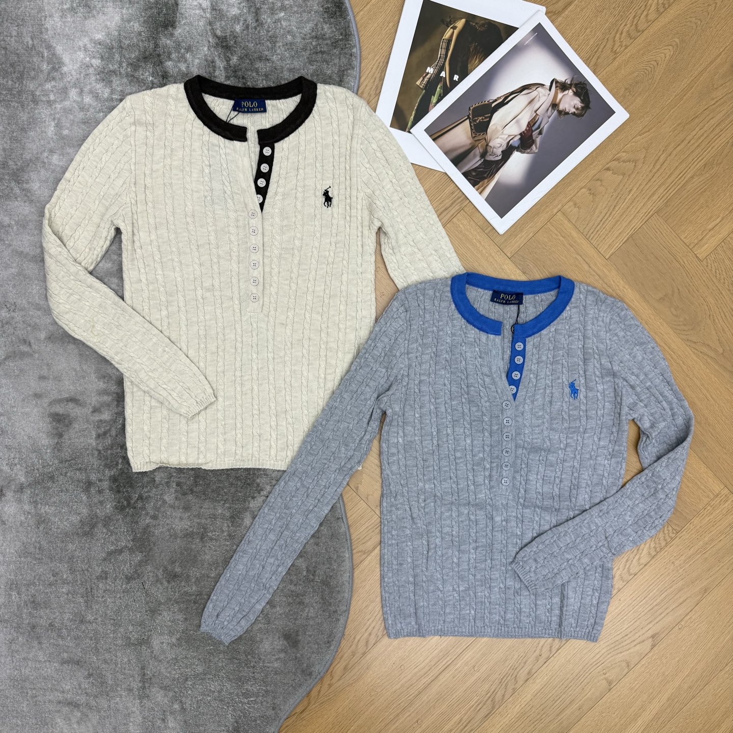 POLO 26早秋新款 绞花亨利领针织长袖，经典麻花绞花肌理，软糯亲肤，上身修身显瘦，撞色包边圆领+半开襟亨利扣门襟，复