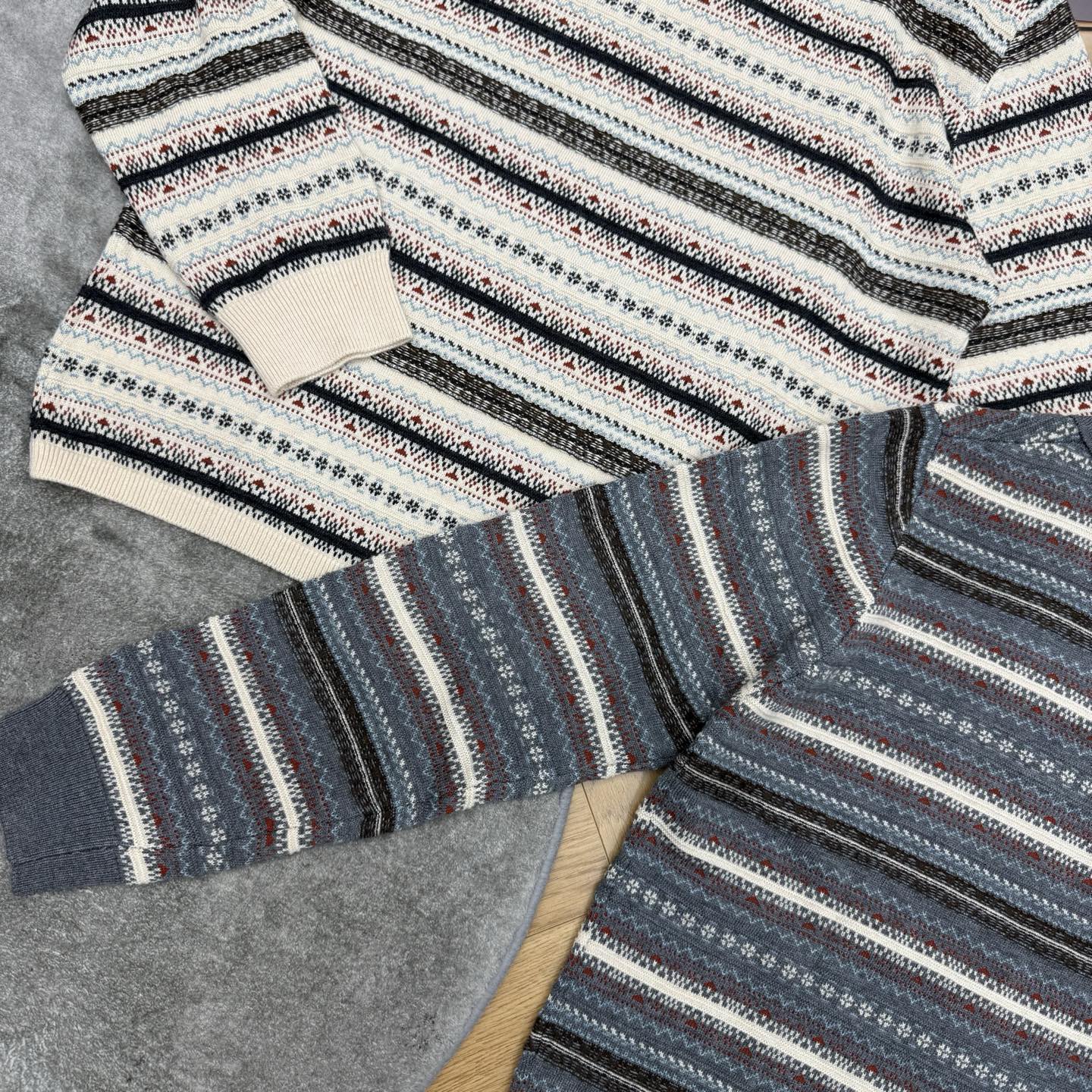 Miu家 26早秋新款 复古提花Polo针织衫，复古Polo小翻领，小V半开襟设计，衣身满版费尔岛民族风提花条纹，复古氛