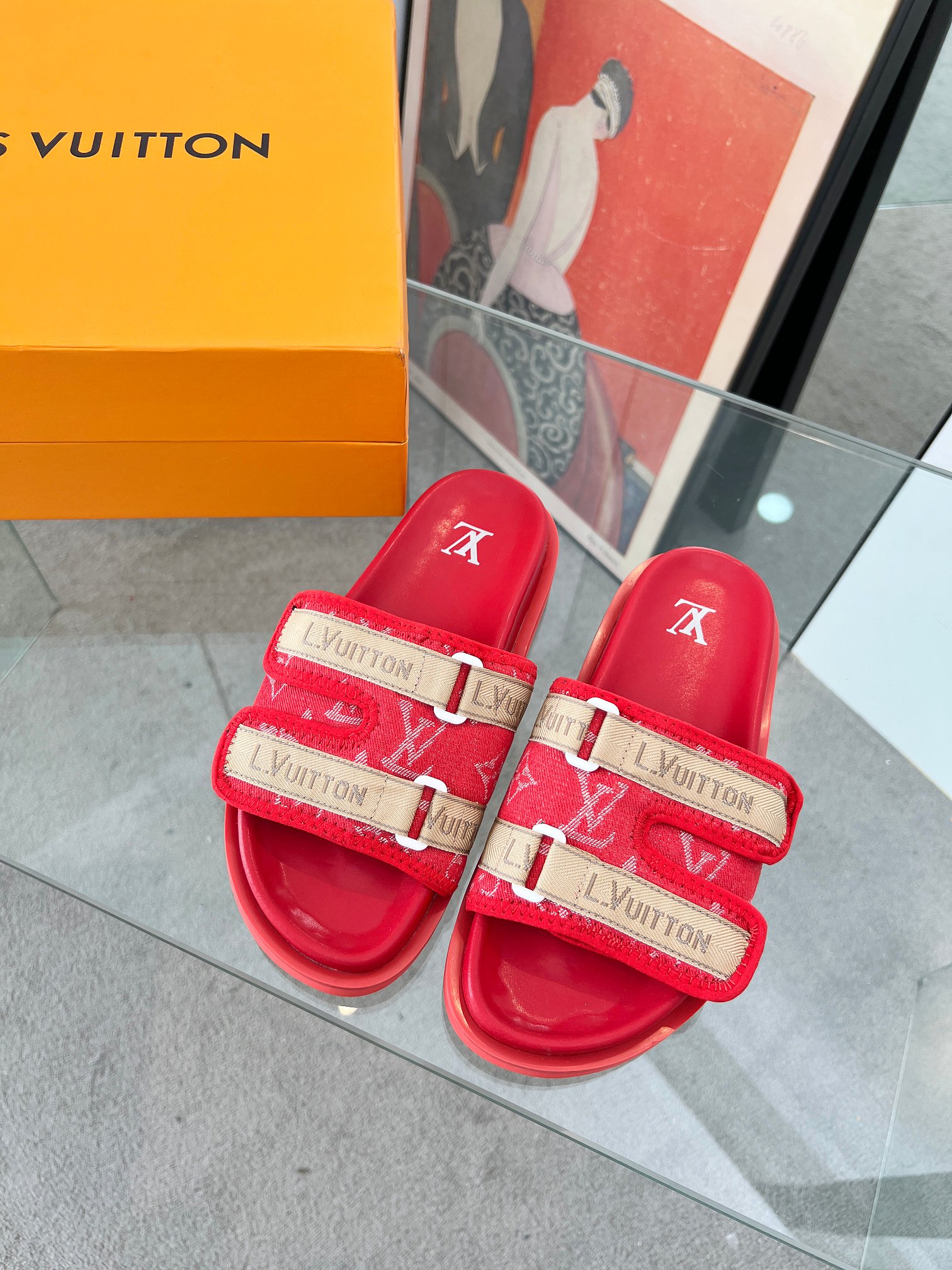 Louis Vuitton Chaussures Pantoufles épissure Hommes Caoutchouc Série d’été Fashion