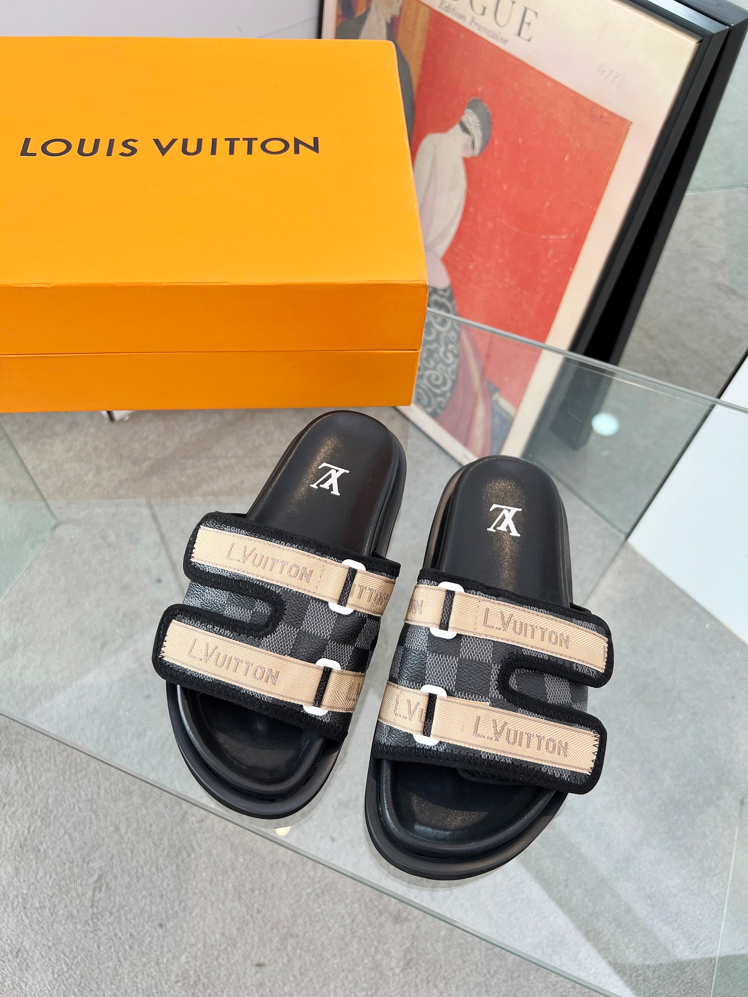 Louis Vuitton Chaussures Pantoufles épissure Hommes Caoutchouc Série d’été Fashion