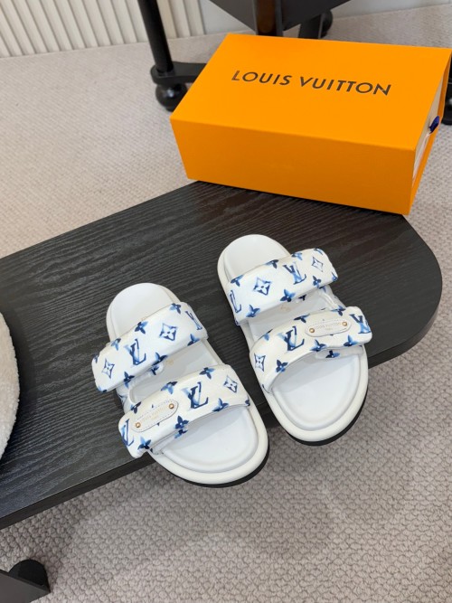 Louis Vuitton Women's White Monogram Logo Custom Buckle Sandals Slides 1 Louis Vuitton Women's White Monogram Logo Custom Buckle Sandals Slides