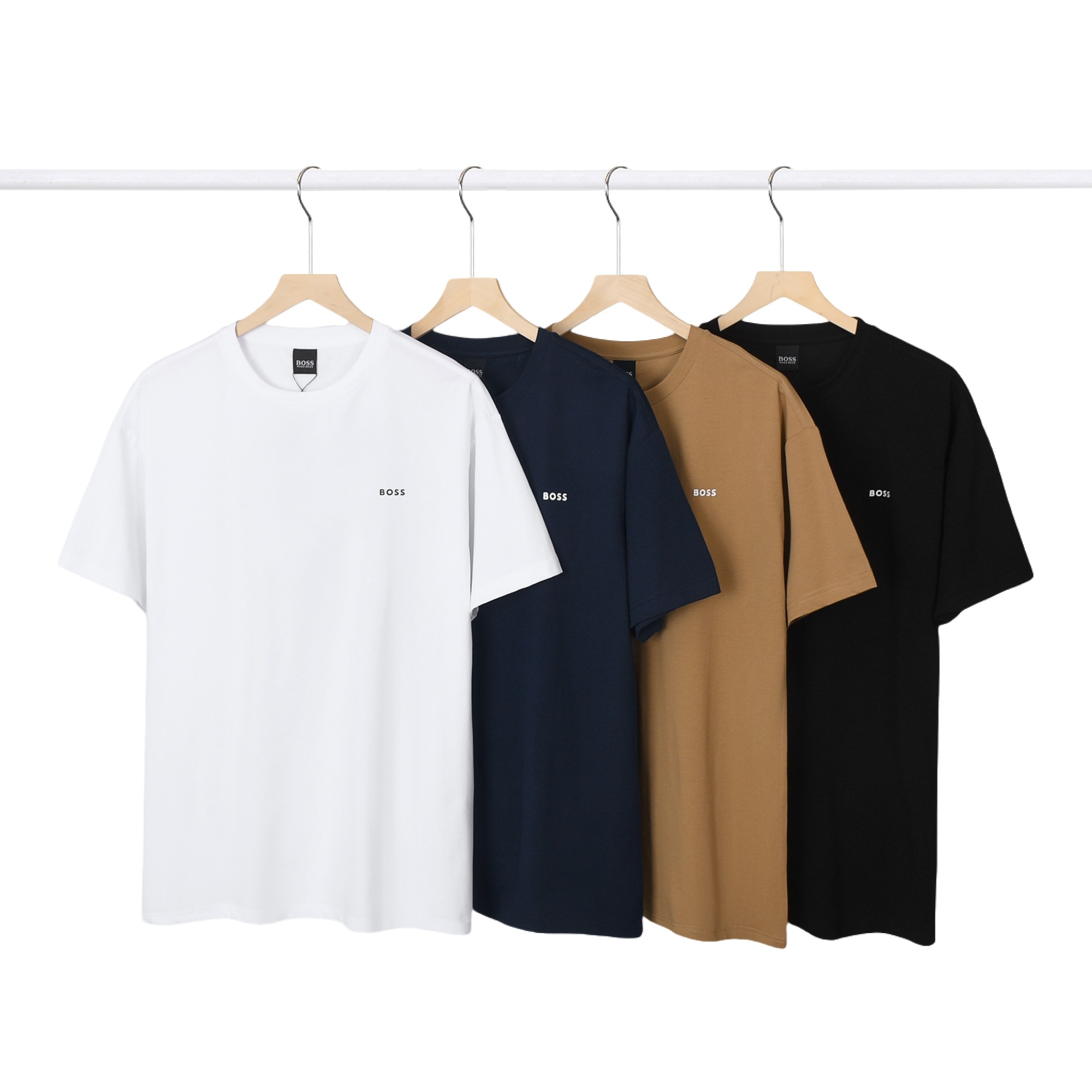 BOSS Classic Short Sleeve T-Shirt in Black/White/Bollan/Kaki, 210g Pure Cotton, Sizes M-XXL