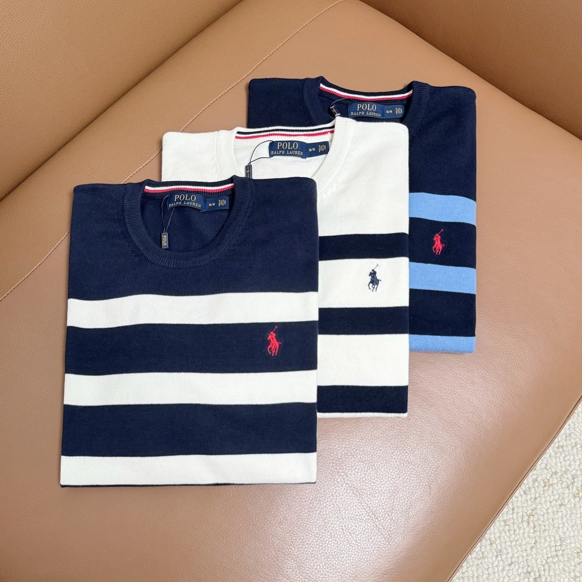 Flav Lauren’s Striped Round Sweater with Pony Embroidery in Multiple Colors and Sizes - 图片 5