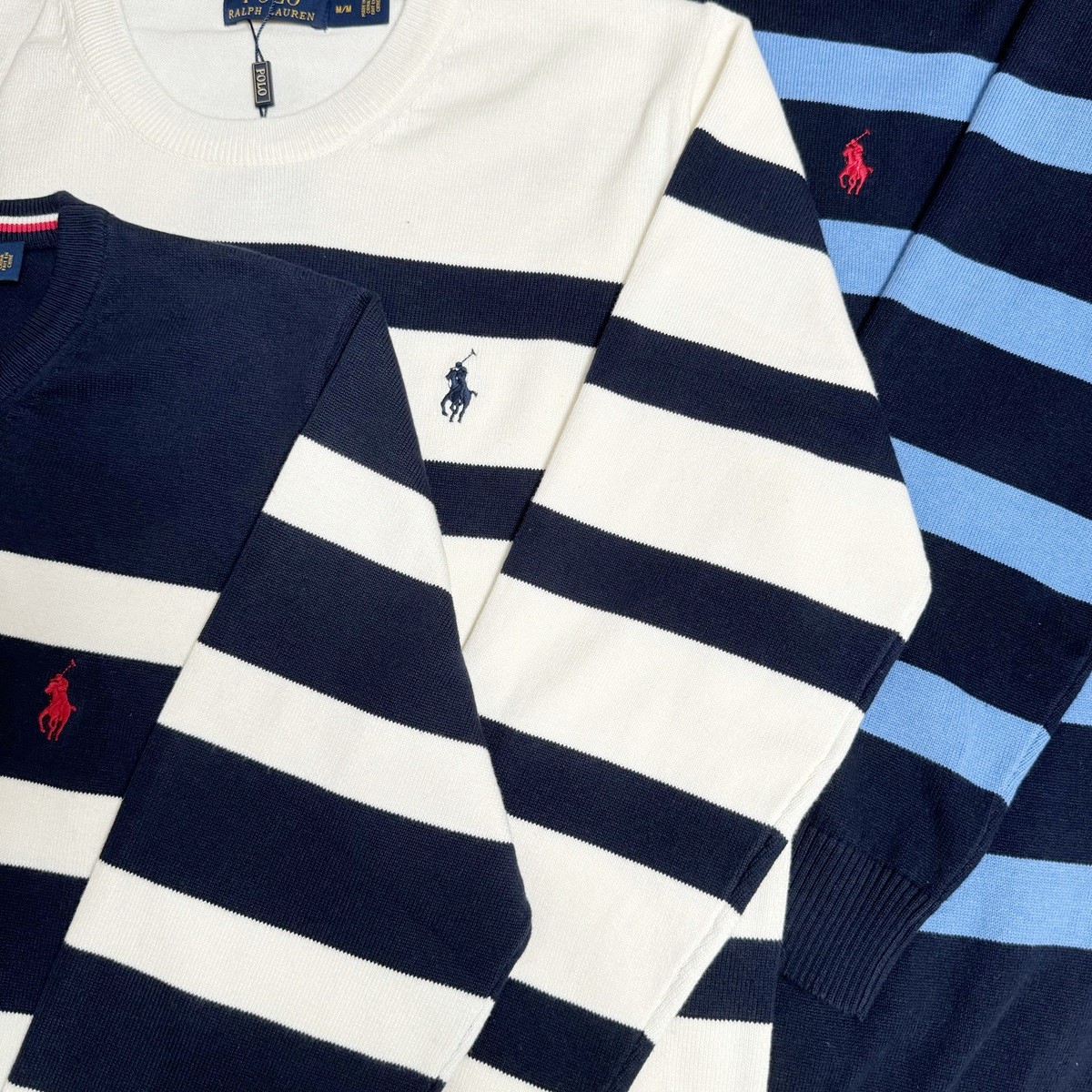 Flav Lauren’s Striped Round Sweater with Pony Embroidery in Multiple Colors and Sizes - 图片 9