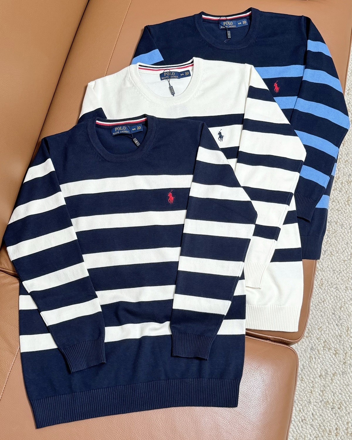 Flav Lauren’s Striped Round Sweater with Pony Embroidery in Multiple Colors and Sizes - 图片 1