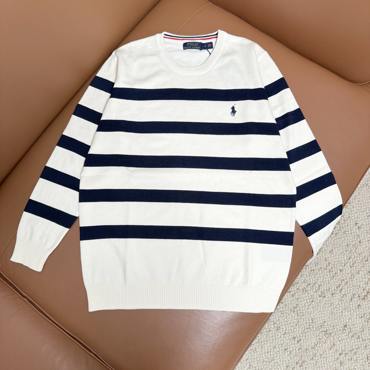 Flav Lauren’s Striped Round Sweater with Pony Embroidery in Multiple Colors and Sizes - 图片 3