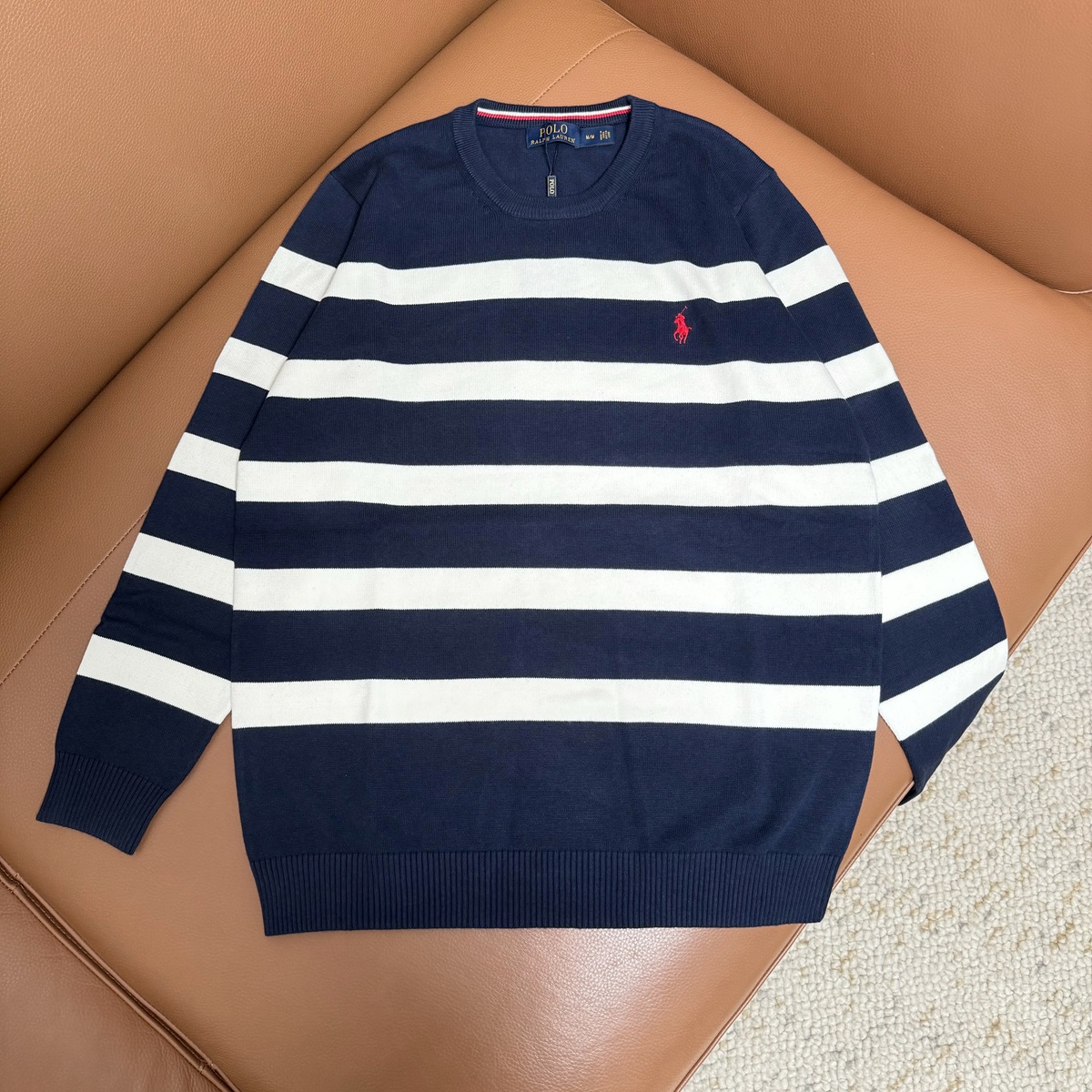 Flav Lauren’s Striped Round Sweater with Pony Embroidery in Multiple Colors and Sizes - 图片 2