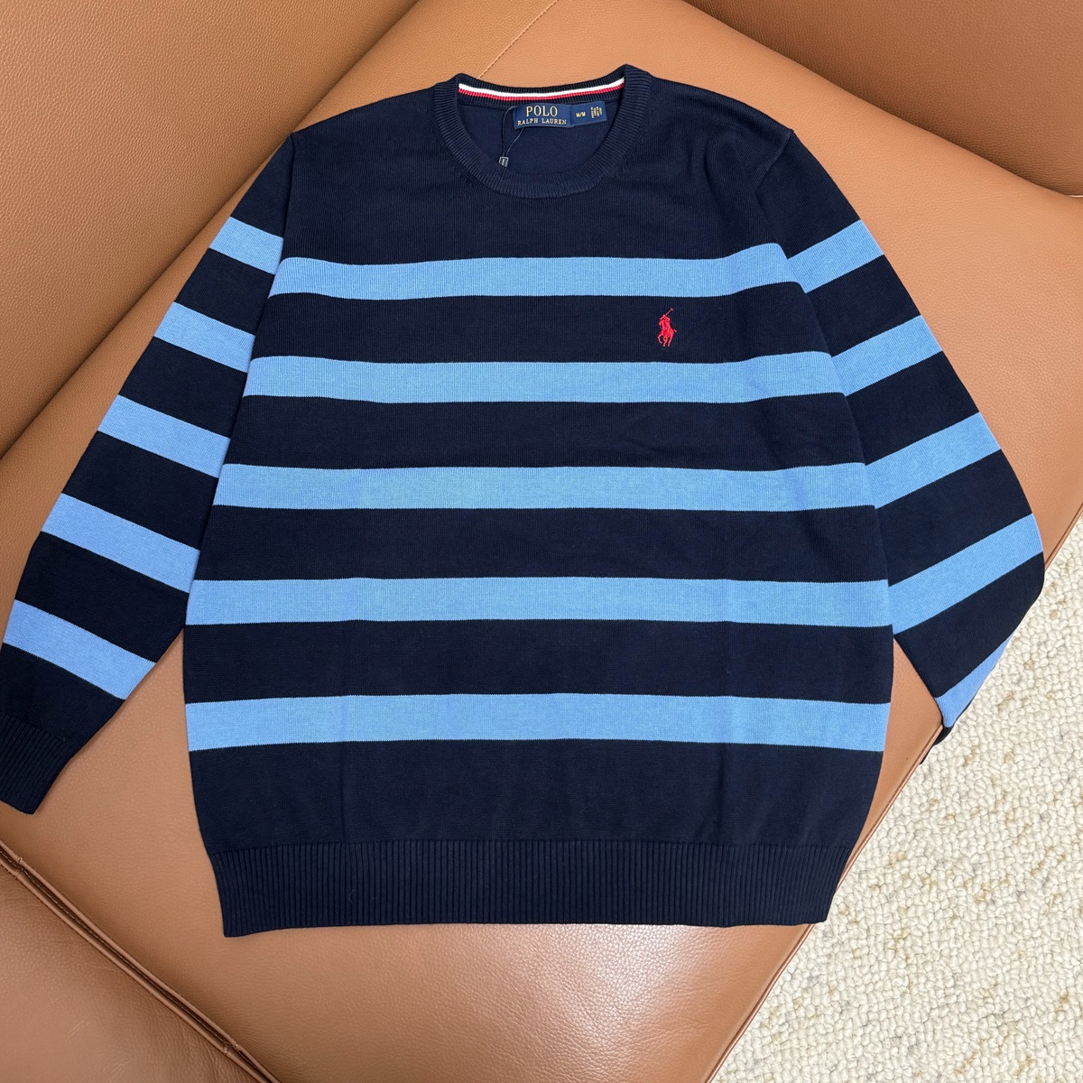 Flav Lauren’s Striped Round Sweater with Pony Embroidery in Multiple Colors and Sizes - 图片 4
