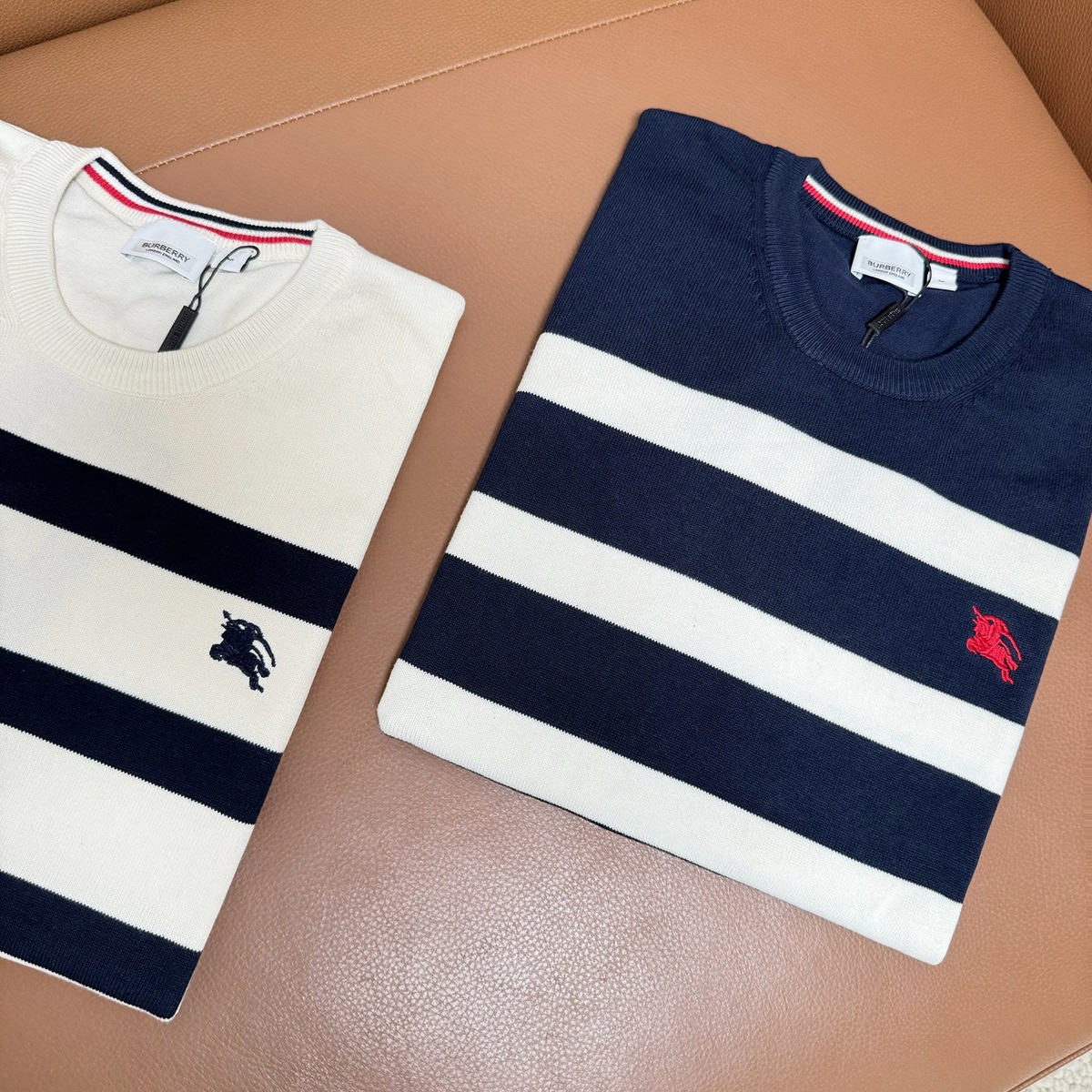 113M206 #BARBOULIE PONY EMBROIDERY STRIPES ROUND SWEATER COLOUR: BLUE/WHITE, WHITE/BLUE SIZE: M-XXL - 图片 5
