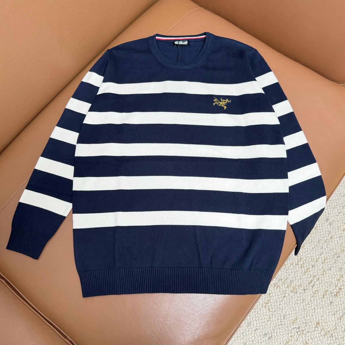 113M207# ORIGINAL *BIRD EMBROIDERY STRIPES ROUND COLLAR SWEATER COLOUR: BLUE/WHITE, WHITE/BLUE SIZE: M-XXL - 图片 2