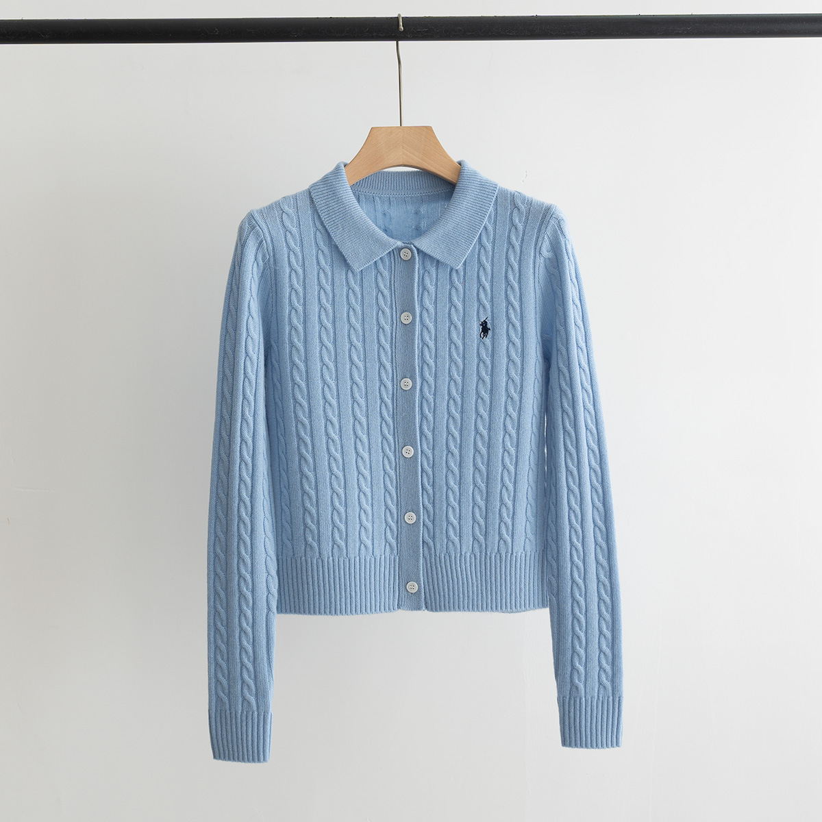 Ralph Lauren Kabelgebreide Kasjmier-Wolmix Cardigan - Lichtblauw