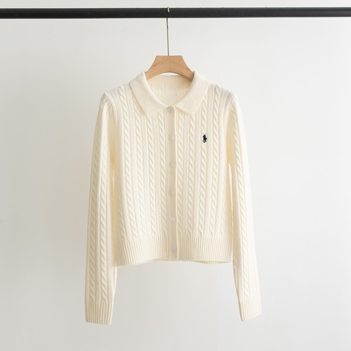 Ralph Lauren Women's Cable-Knit Wool-Blend Cardigan with Polo Collar
