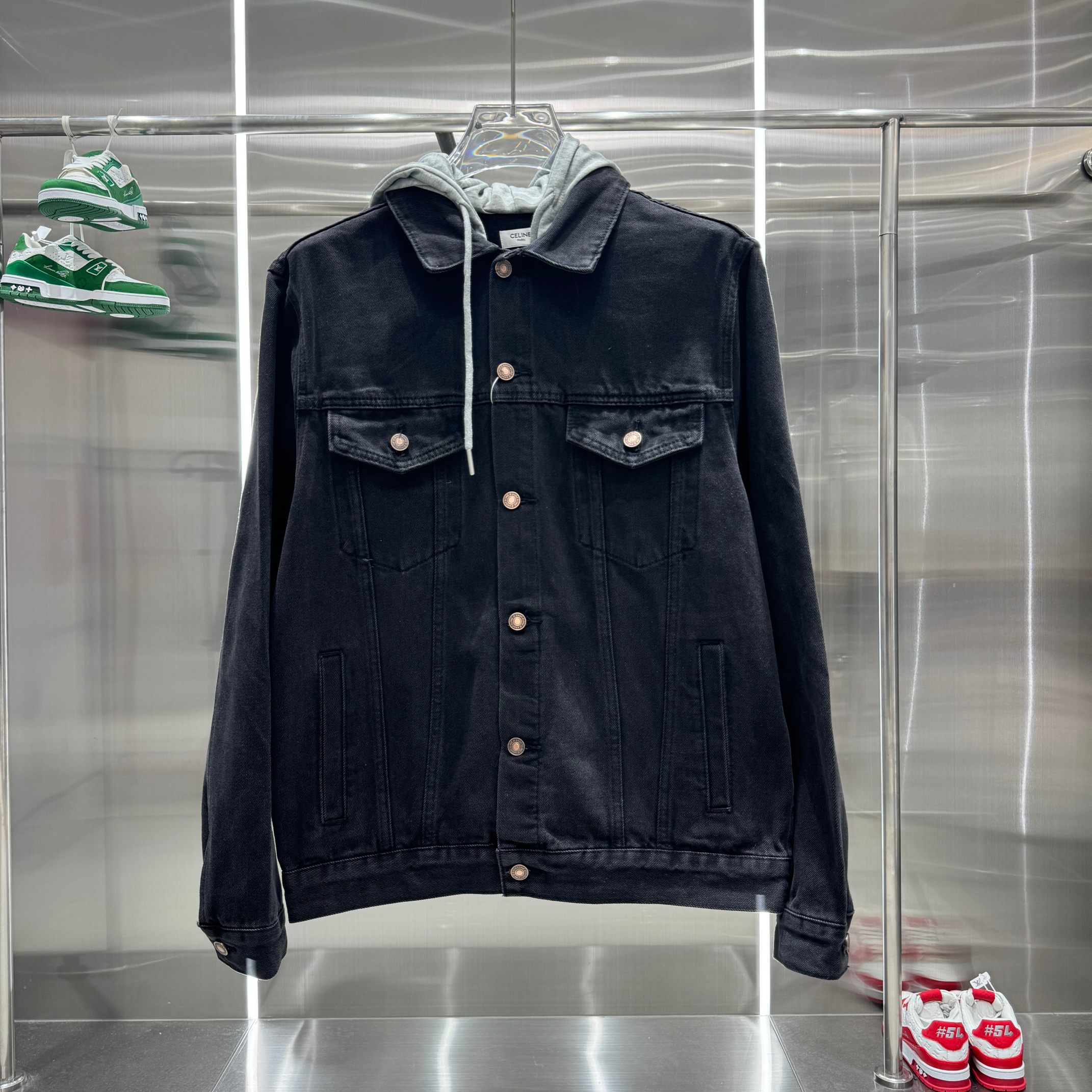 Celin • 24ss Nueva chaqueta vaquera con capucha de dos piezas falsas, mezcla de vaquero y sudadera, ¡tiene un aire de é…