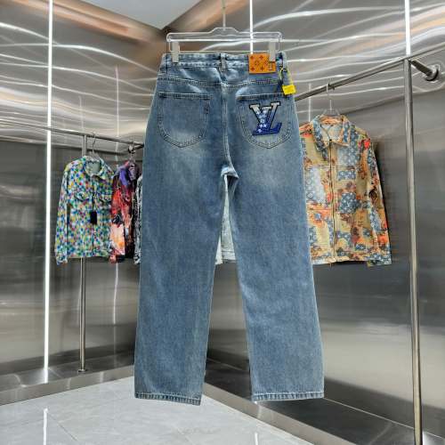Louis Vuitton Straight-Leg Jeans with Embossed Logo Patch - Blue 1 Louis Vuitton Straight-Leg Jeans with Embossed Logo Patch - Blue