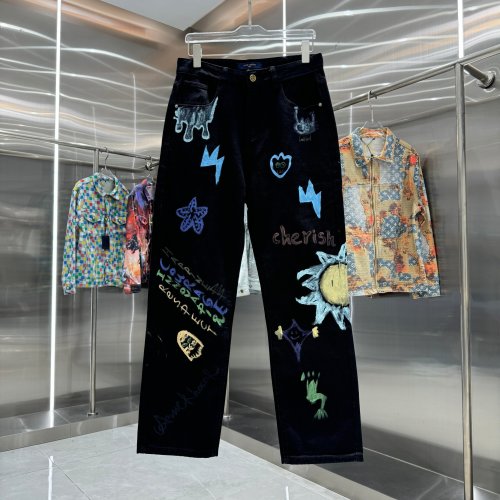 Louis Vuitton Straight Leg Jeans with Graffiti Print - Slim Fit, Various Washes 1 Louis Vuitton Straight Leg Jeans with Graffiti Print - Slim Fit, Various Washes