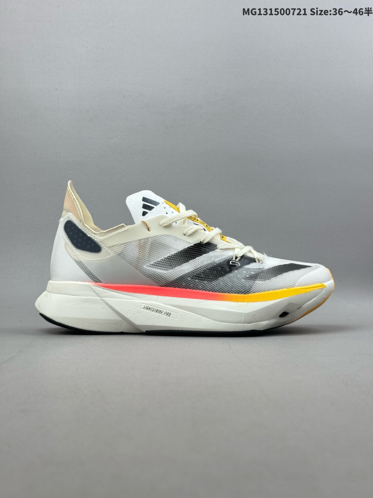 (36-46半) Adidas Adizero Adios Pro 3马拉松飞线贾卡轻质透气休闲运动跑步鞋 采用双层透气网纱 Flywire动态飞线绑缚鞋面材质 内置Zoom小气垫装置 货号:IG6442 ID:MG131500721 半