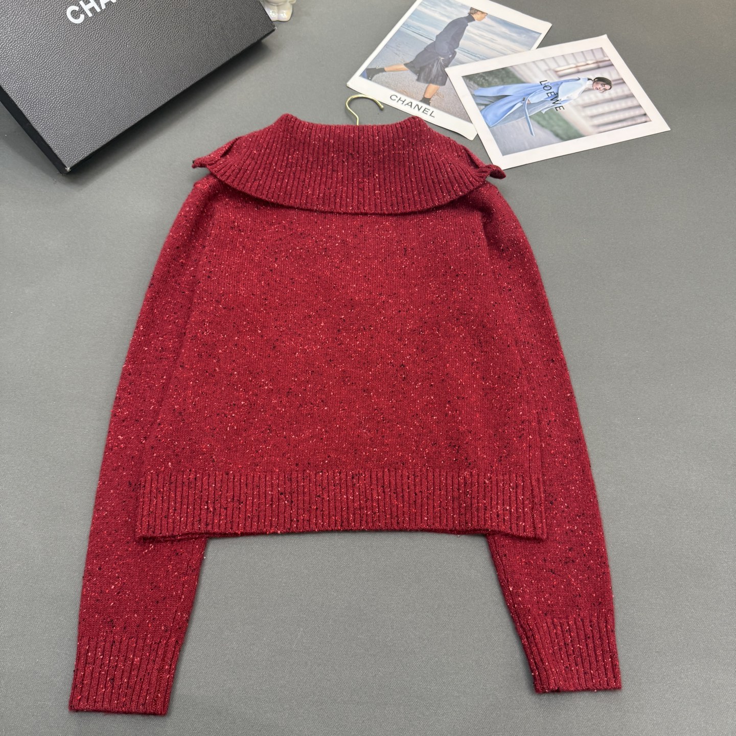 25冬季小香新款🆕定制顶级品质羊绒彩点纱，翻领拉链厚实5图案气质百搭长袖红色/杏色/宝蓝3️⃣色 尺码s