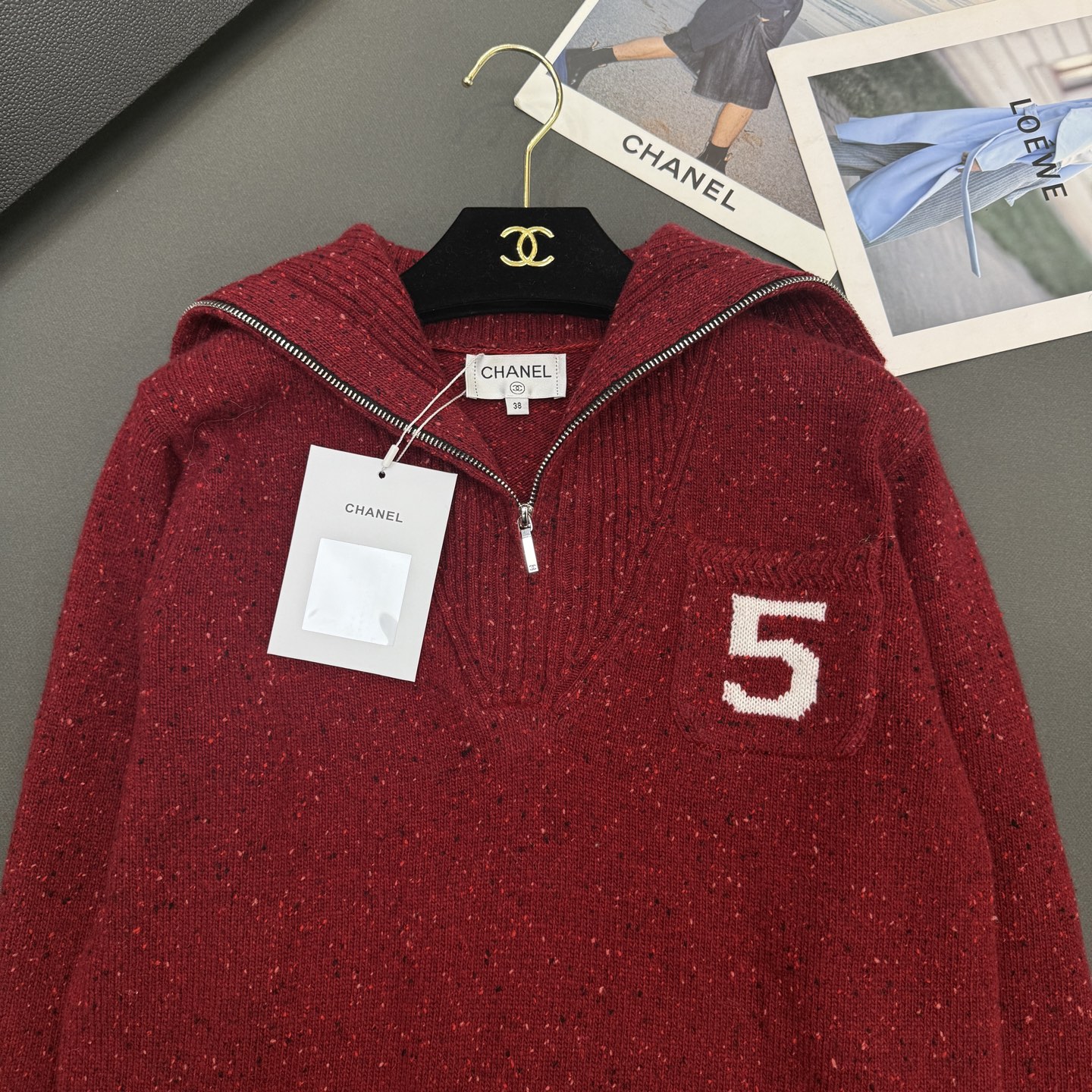 25冬季小香新款🆕定制顶级品质羊绒彩点纱，翻领拉链厚实5图案气质百搭长袖红色/杏色/宝蓝3️⃣色 尺码s