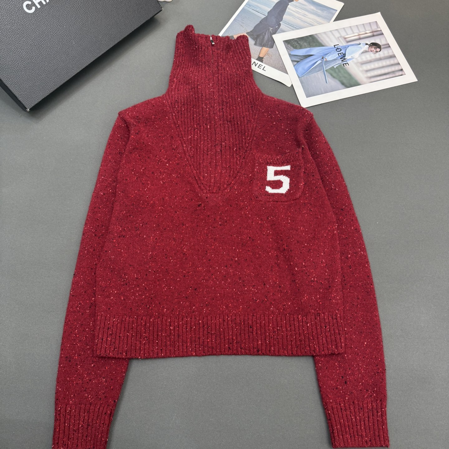 25冬季小香新款🆕定制顶级品质羊绒彩点纱，翻领拉链厚实5图案气质百搭长袖红色/杏色/宝蓝3️⃣色 尺码s