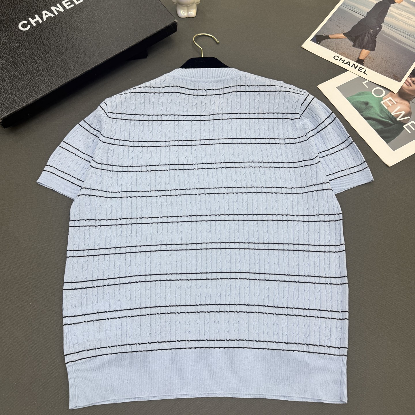 26春夏miumi*女装新款🆕亲肤绢丝棉弹力条纹，不挑身材，气质百搭短袖 黄色/米白/蓝色3️⃣色尺码s