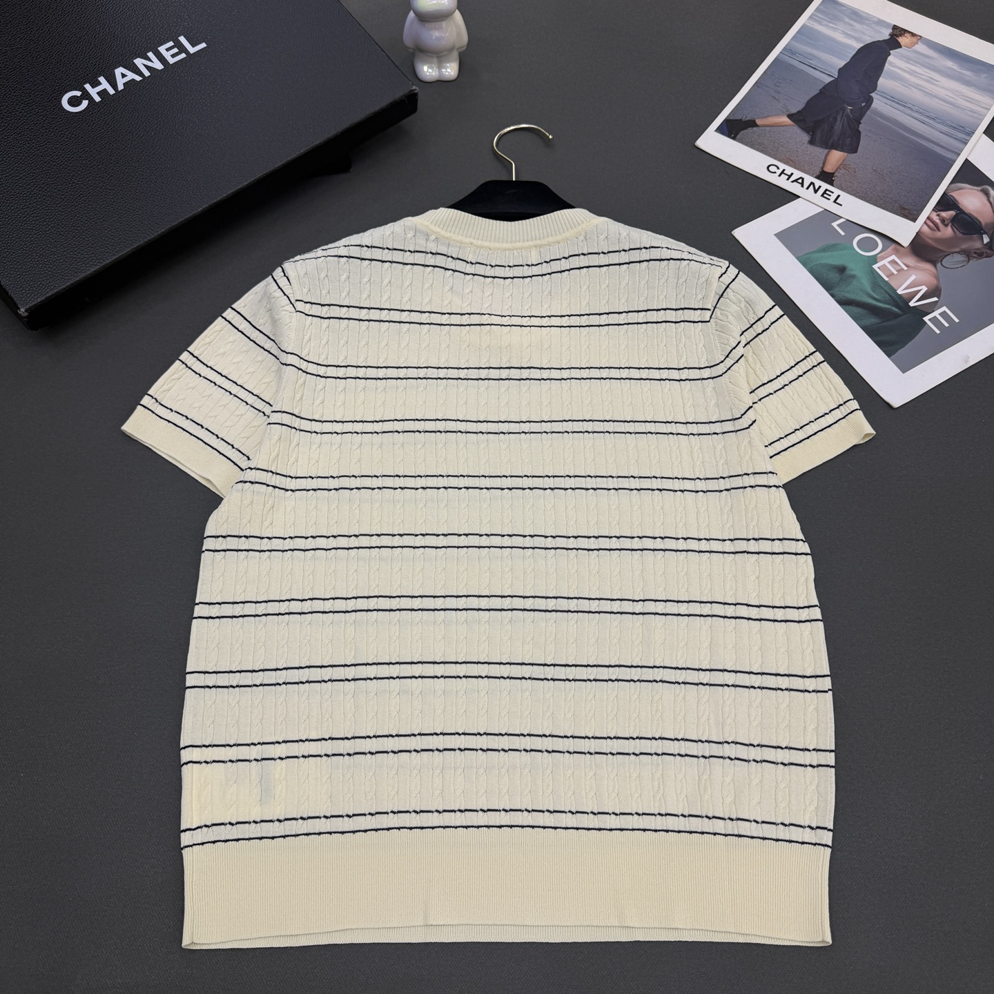 26春夏miumi*女装新款🆕亲肤绢丝棉弹力条纹，不挑身材，气质百搭短袖 黄色/米白/蓝色3️⃣色尺码s