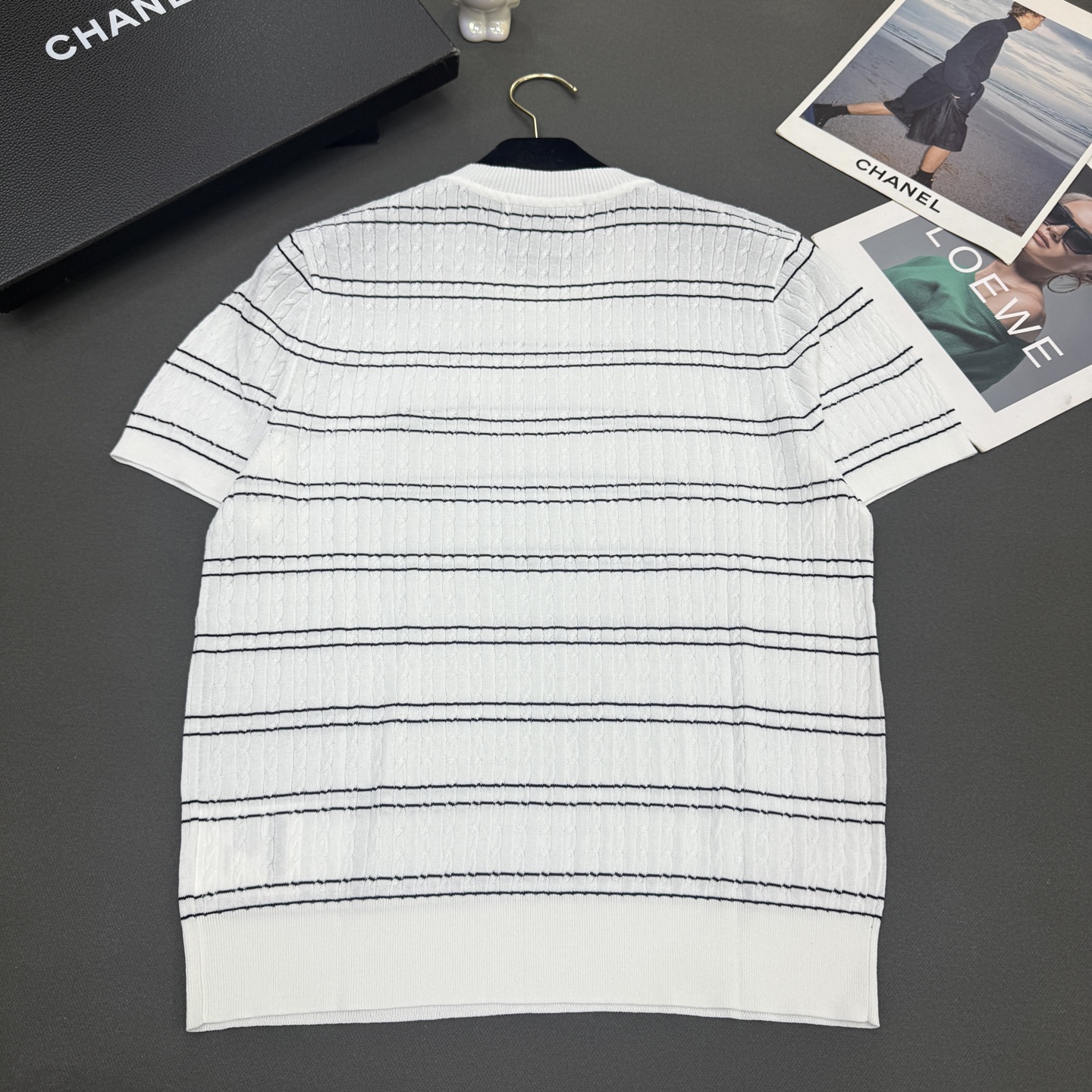 26春夏miumi*女装新款🆕亲肤绢丝棉弹力条纹，不挑身材，气质百搭短袖 黄色/米白/蓝色3️⃣色尺码s