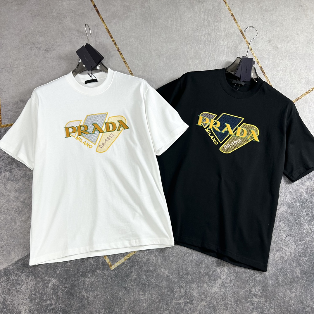 Prada Clothing T-Shirt Men Summer Collection Short Sleeve