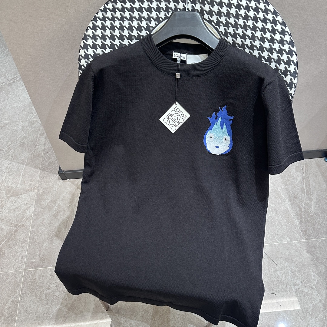 🅿️95 LOEWE camiseta de manga corta de punto jacquard con pequeño motivo de llama, textura y suavidad excelentes, adecu…