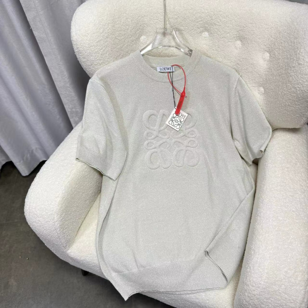 🅿️125 LOEWE 2024 pre-primavera nueva camiseta de manga corta con logo bordado tridimensional en el pecho, última técni…