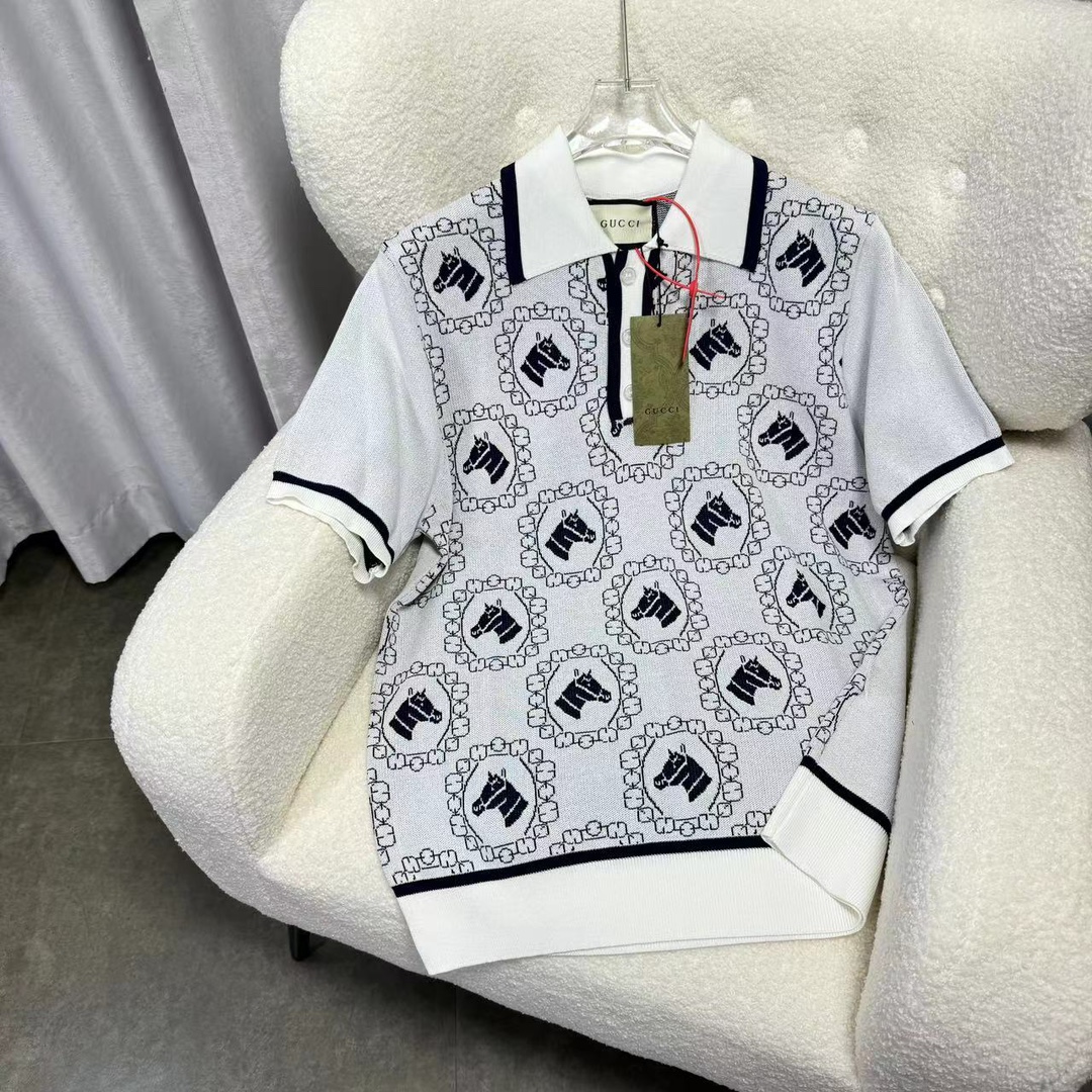 GUCCl 古驰, suéter de punto jacquard de polo de equitación, precio de mostrador de más de 11,000, colores brillantes que …
