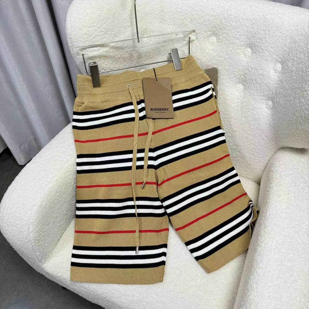 Burberry bbr versión alta de pantalones cortos de punto de lana con cordón de rayas kenton [colección limitada del dire…