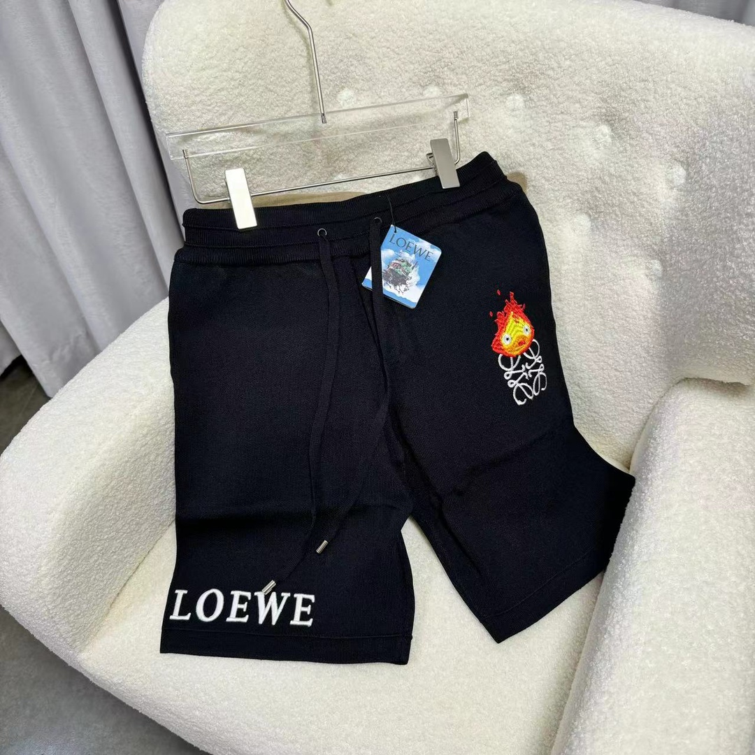 🅿️125 LOEWE 2024ss nuevos pantalones cortos de punto con logo bordado, pequeña chispa que aumenta la atención, tejido …