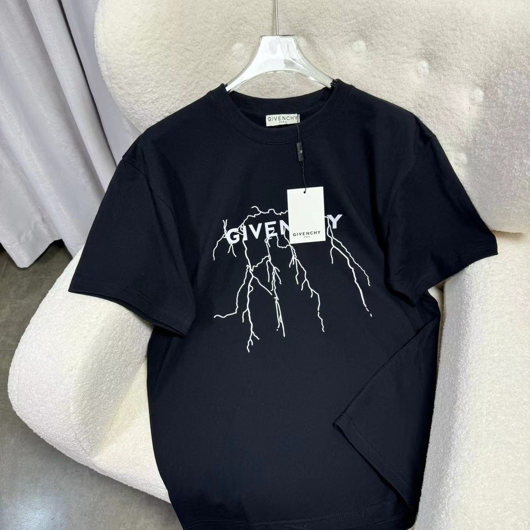 Givenchy 2024/SS Letras con logotipo de color fluorescente degradado relámpago ⚡️Camiseta de manga corta con cuello red…