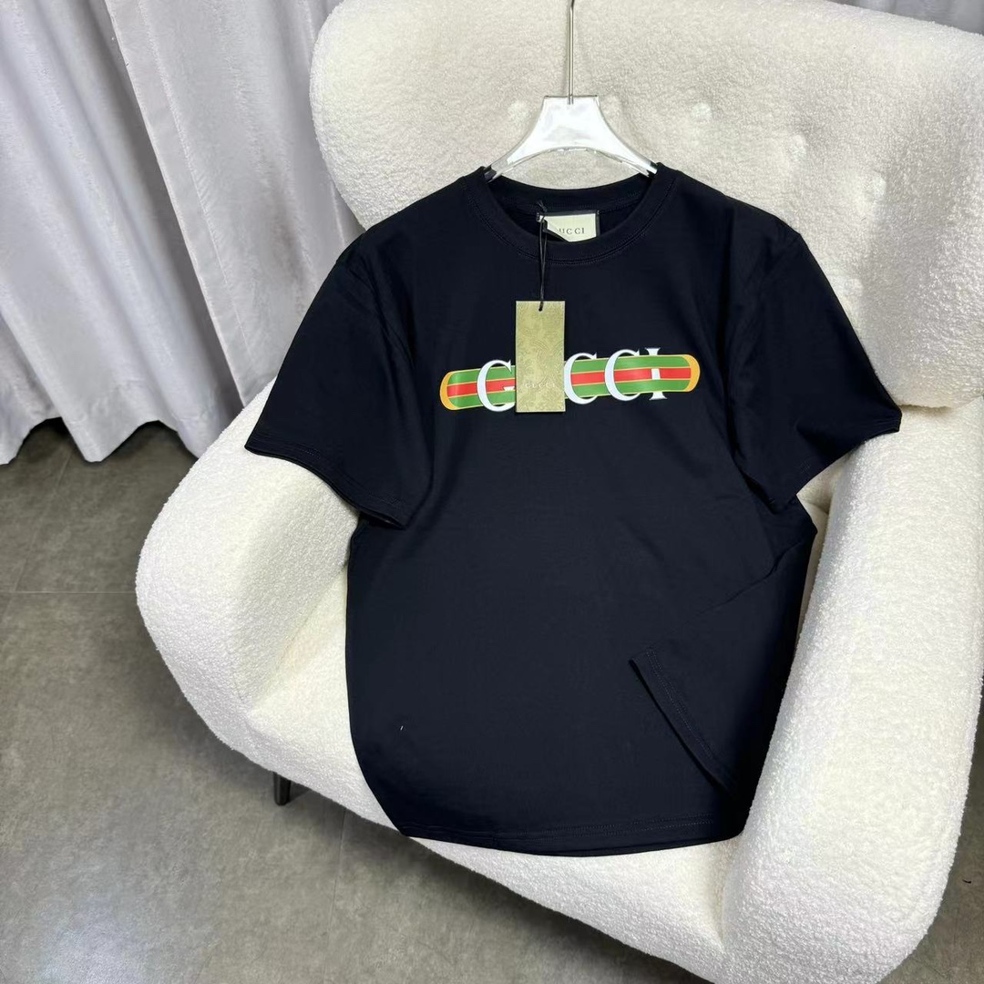 Guccl Gucci 24fw camiseta de manga corta de algodón puro con estampado de cinta, tela de algodón peinado de 15S de 280g…