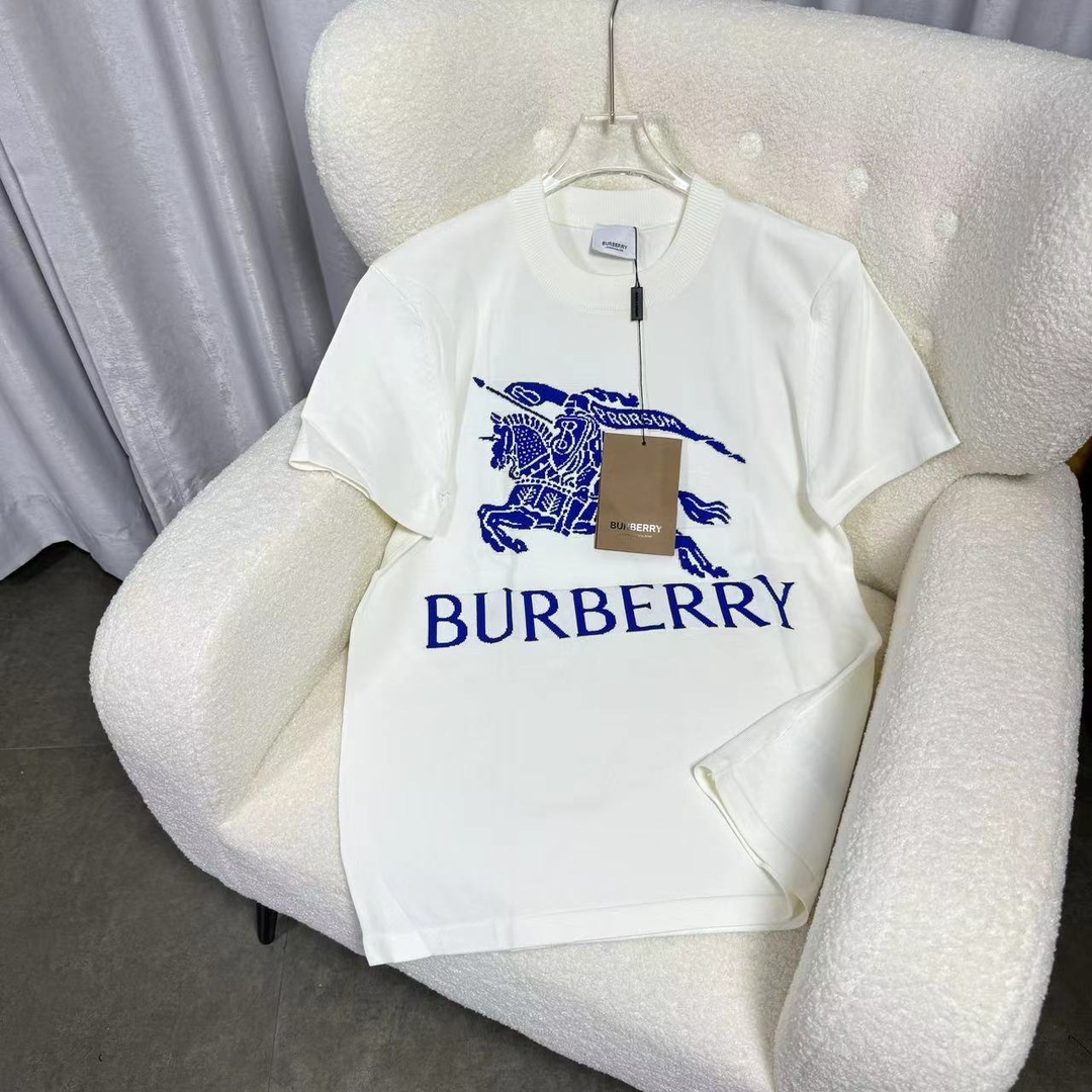 BURBERRY 24ss camiseta de punto de manga corta de la mejor calidad (versión más alta), estampado de terciopelo del caba…
