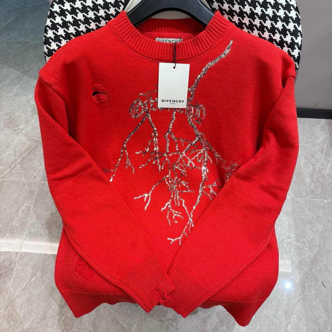 Givenchy Suéter de punto con cuello redondo personalizado original superior totalmente bordado con artesanía de Givench…