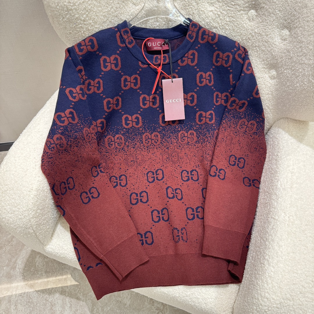 GUCCl Gucci guc 24fw suéter de cuello redondo con doble G degradado, 100% lana mezclada, tejido a máquina japonesa Shim…