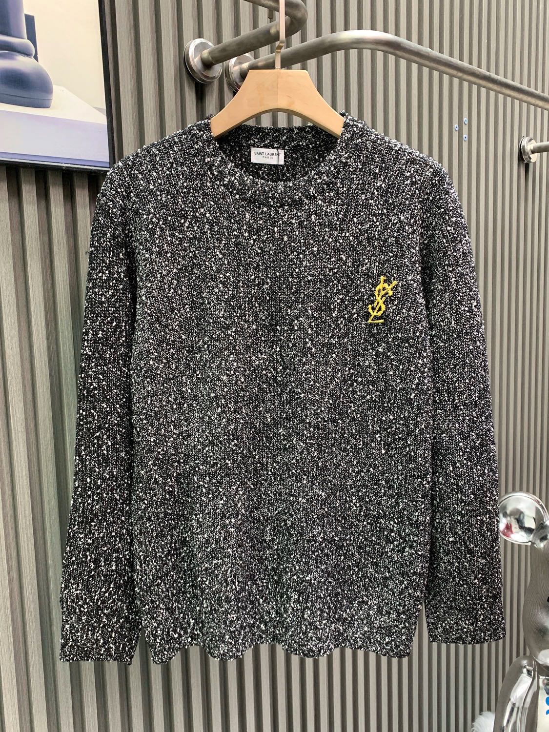 Saint Laurent Gray Speckled Logo Sweater