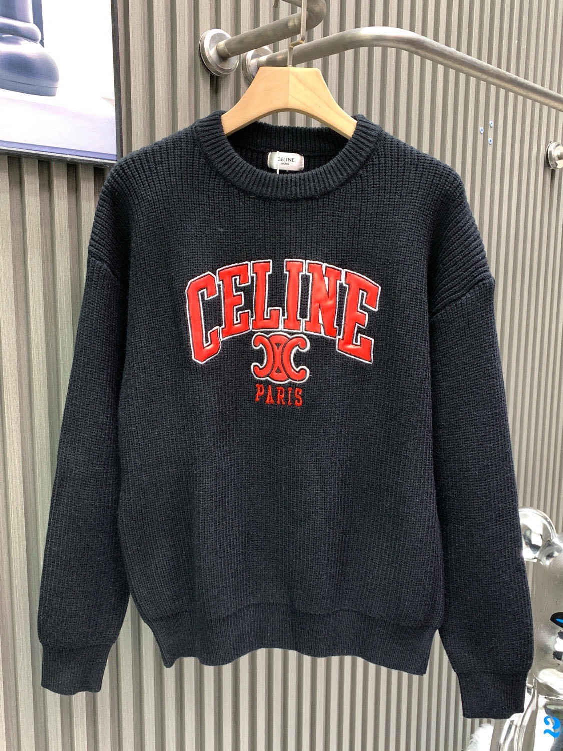 Celine Black Logo Crew Neck Sweater