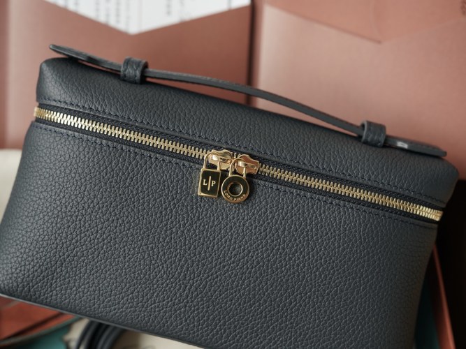 Loro Piana Extra Pocket L19 Clutch in Hammered Leather with Charm Detail 1 Loro Piana Extra Pocket L19 Clutch in Hammered Leather with Charm Detail